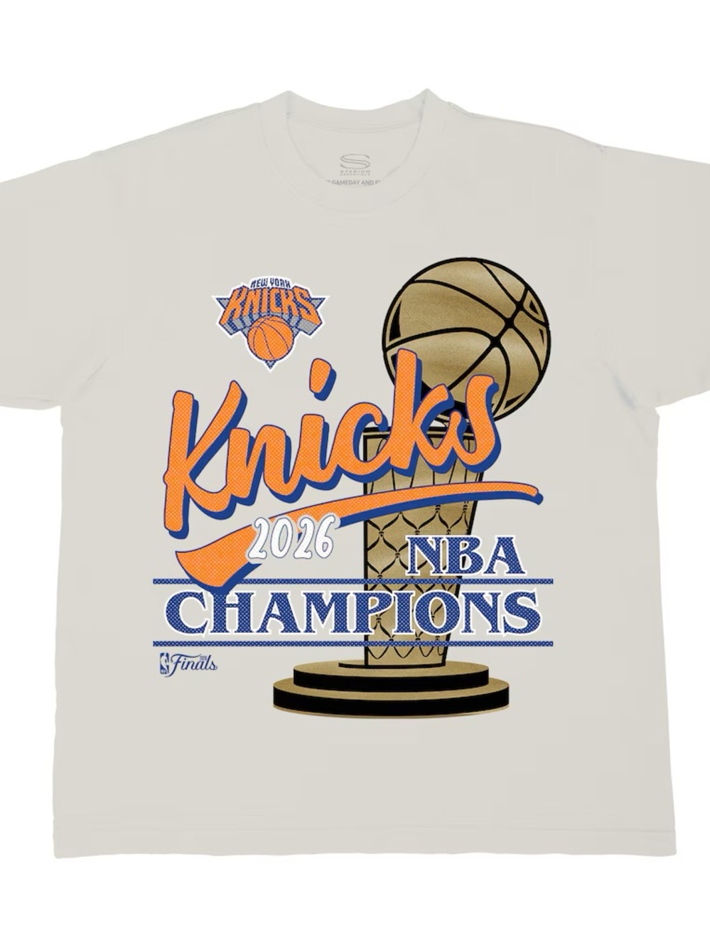 Gildan Knicks 2026 NBA Champions Graphic Tee - Cream, Orange, Blue